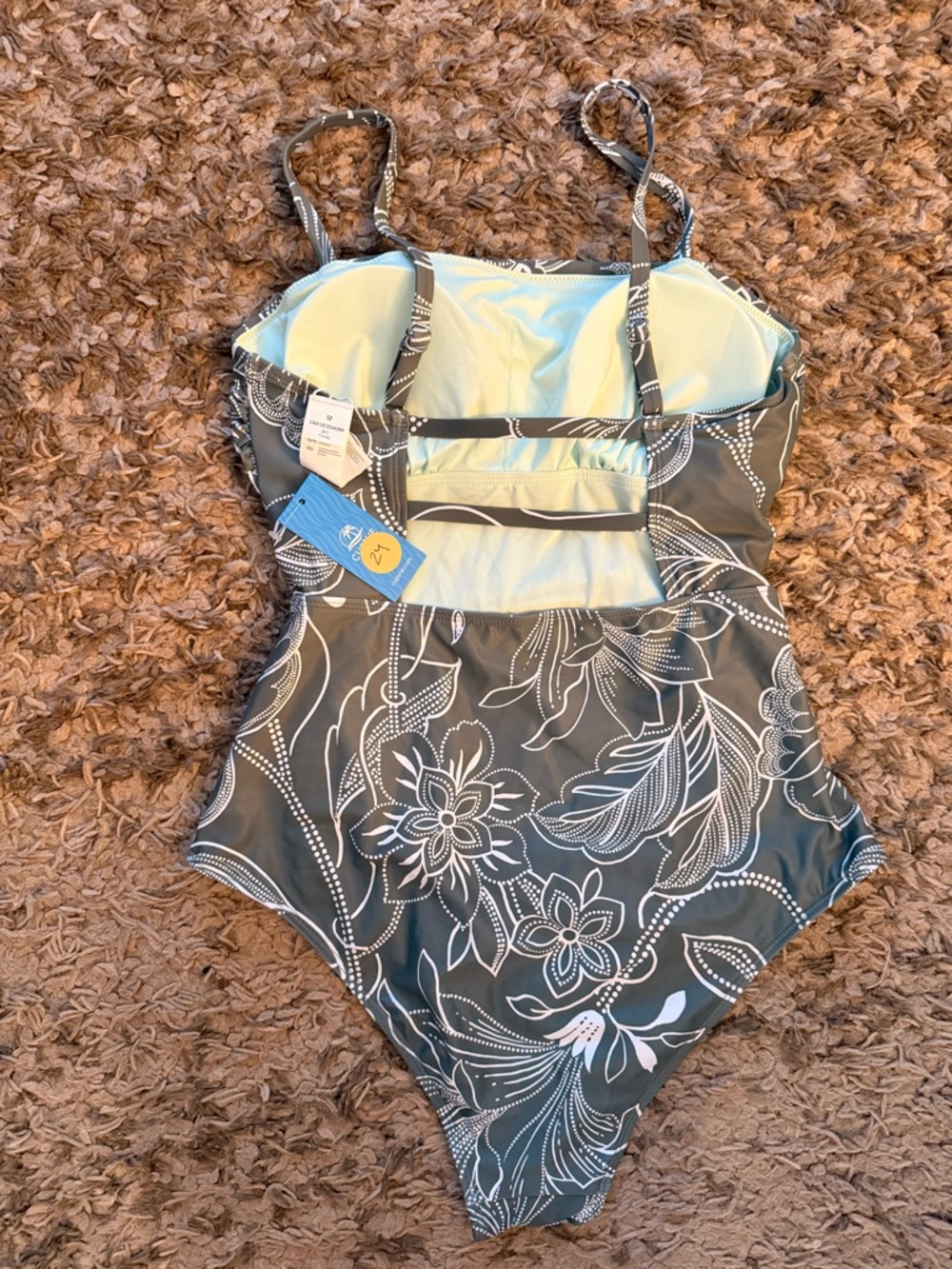 Cupshe Olive Green Floral One-Piece Swimsuit - Picture 2 of 2